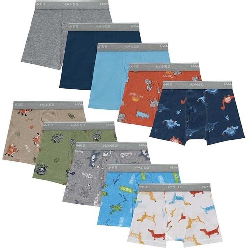Hanes Boy's 10-Pack Cotton Stretch Boxer Briefs - Days of the Week - 4/5T